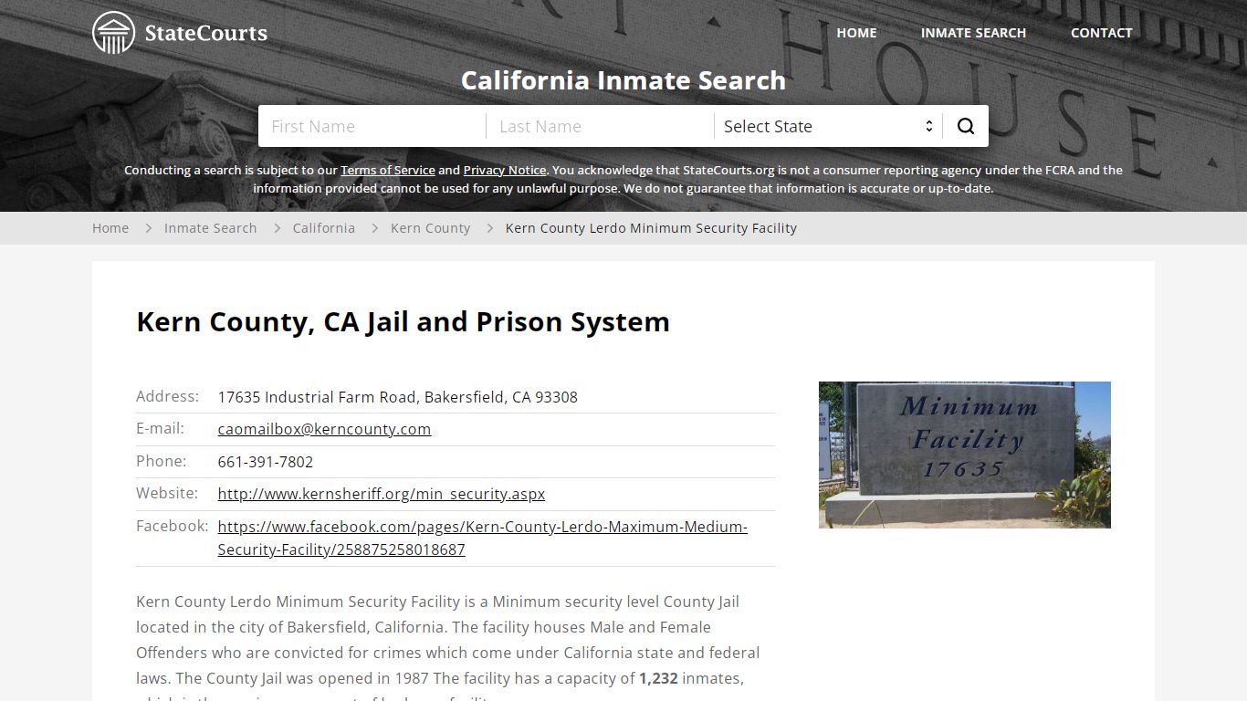 Kern County Lerdo Minimum Security Facility Inmate Records Search ...