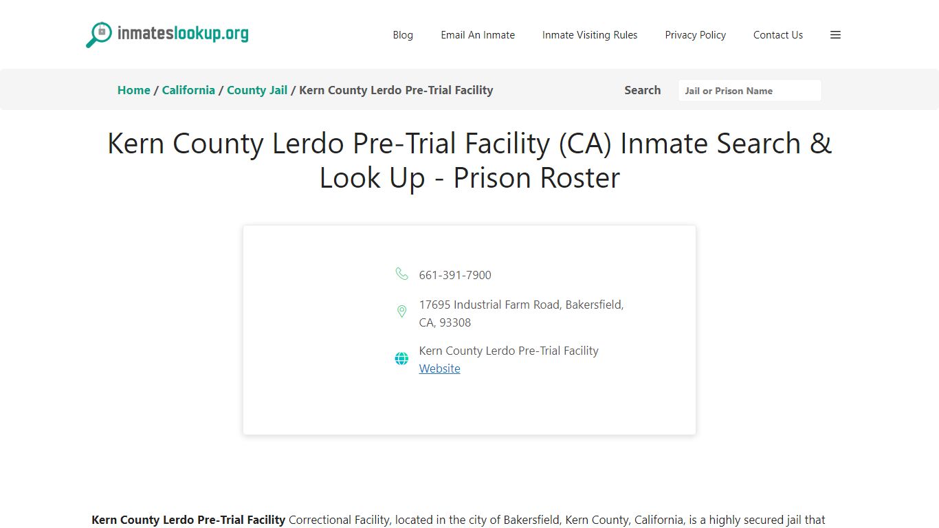 Kern County Lerdo Pre-Trial Facility (CA) Inmate Search & Look Up ...